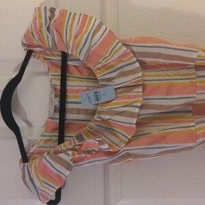 Loft midi ruffle neck striped dress